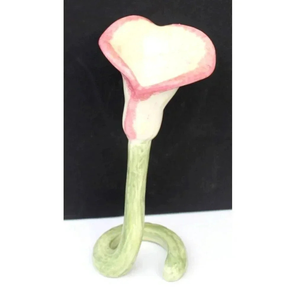 Vtg Pink White Lily Flower Art Studio Pottery Vase Figure Room Decor Stamped MW
